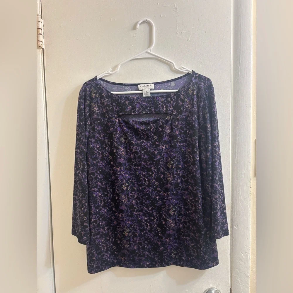 Carmen Marc Valvo Sleeve 3/4 Blouse Purple Size XL - Picture 2 of 10